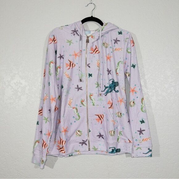 NWT Hill House Purple Sea‎ Creatures The Allie Terry Zip-Up Size Medium - Picture 3 of 9